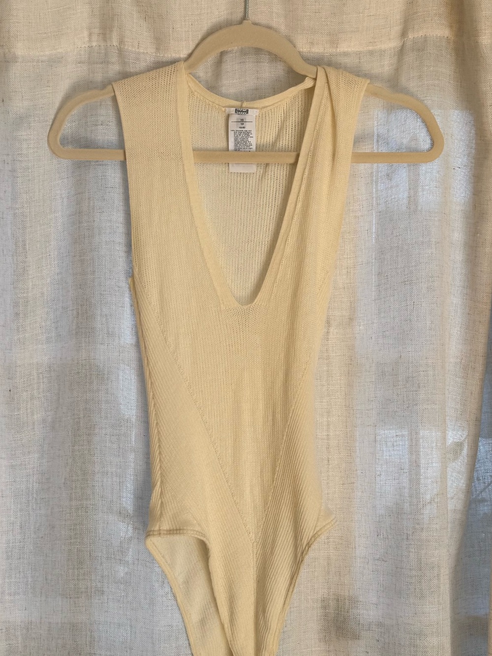 Wolford Cream Ribbed V-Neck Bodysuit